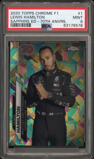 2020 Topps Chrome F1 Lewis Hamilton Sapphire 70th Anniversary Refractor /70 PSA 10 Mercedes Formula 1 Rookie RC