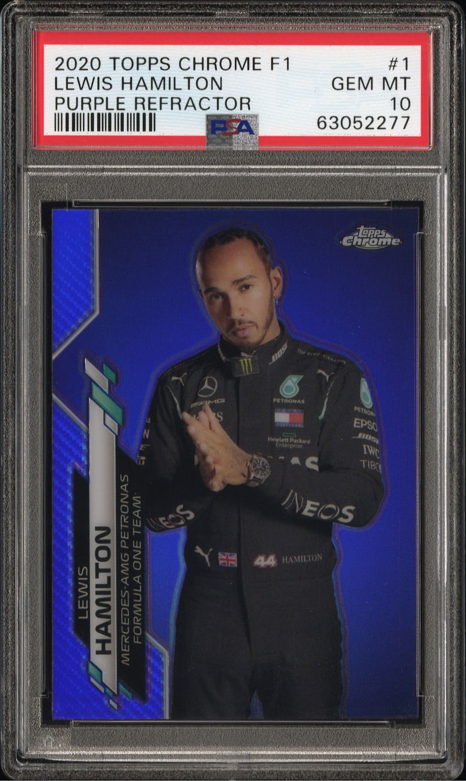 2020 Topps Chrome F1 Lewis Hamilton Purple Refractor /399 #1 PSA