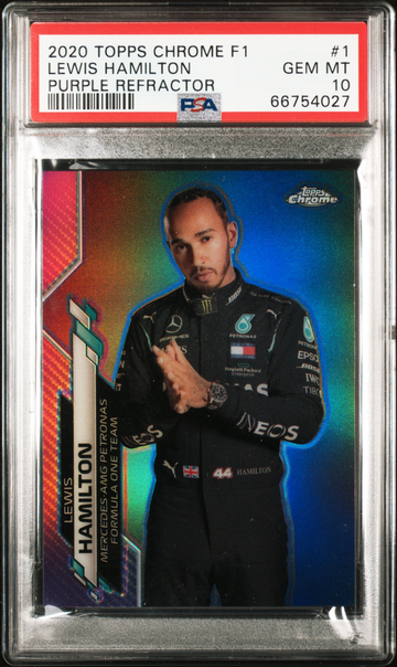 2020 Topps Chrome F1 Lewis Hamilton Purple Refractor /399 PSA 10 Mercedes Formula 1 Rookie RC