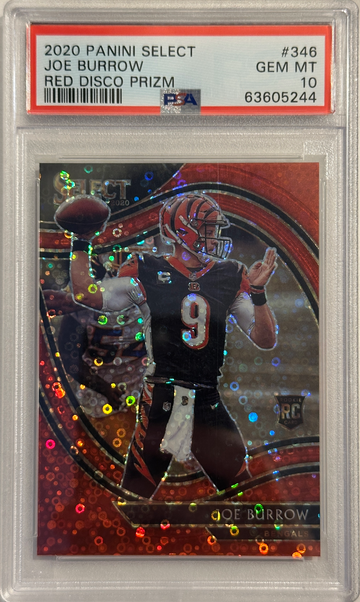2020 Panini Select Field Level Joe Burrow Red Disco Prizm /49 Die Cut Rookie RC Bengals SP PSA 10