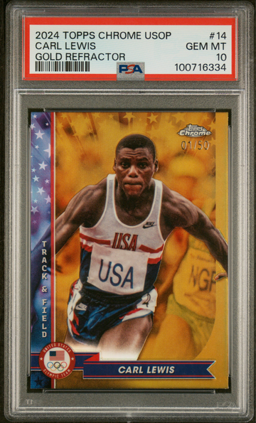2024 Topps Chrome United States Olympics Carl Lewis Gold Refractor /50 PSA 10 Track & Field HOF #14