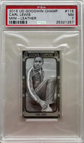 2015 Upper Deck Goodwin Champions Carl Lewis Mini Leather Magician Back /15 Track & Field HOF #116
