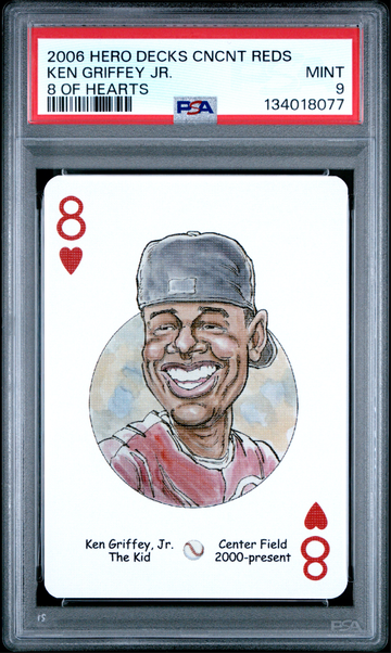 2006 Hero Decks Cincinnati Reds Playing Cards Ken Griffey Jr The Kid 8 of Hearts PSA 9 True Pop 1 HOF