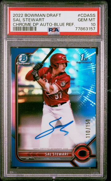 2022 Bowman Draft Chrome Sal Stewart 1st True Blue Refractor Auto /150 PSA 10 Cincinnati Reds Rookie Prospect