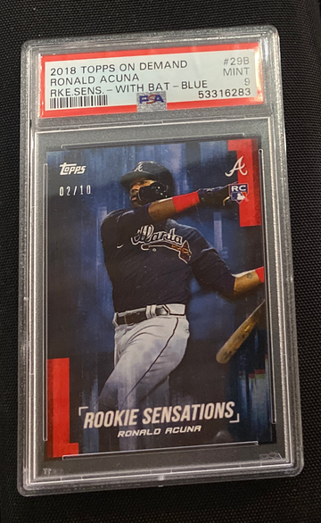 2018 topps on demand Ronald Acuna rke sens-with bat-blue 2/10 Psa 9