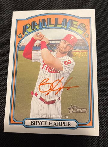Bryce Harper 2021 Topps Heritage Real One Red Ink On Card Auto 69/72