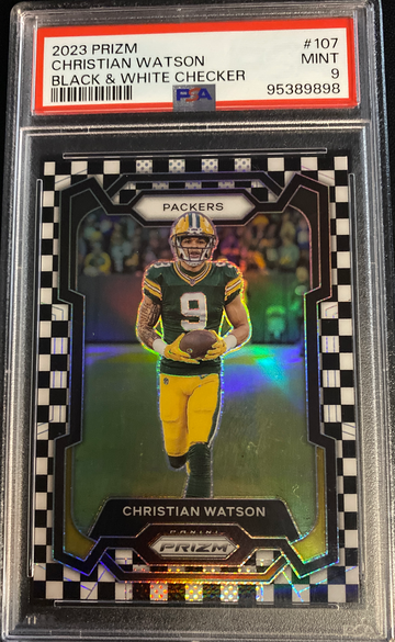 2023 Prizm Black & White Checker Christian Watson PSA 9