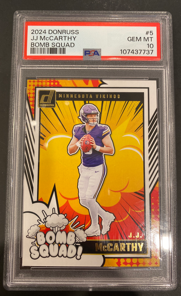 2024 Donruss JJ McCarthy Bomb Squad PSA 10
