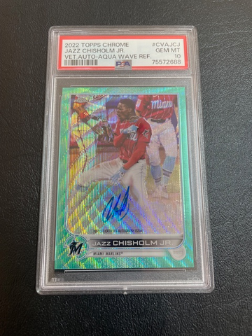 Jazz Chisholm Jr. 2022 aqua wave refractor autograph  PSA10