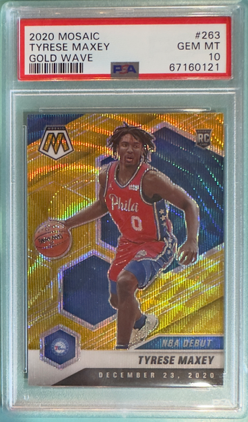 2020 Mosaic Tyrese Maxey NBA Debut Rookie Gold Wave PSA 10