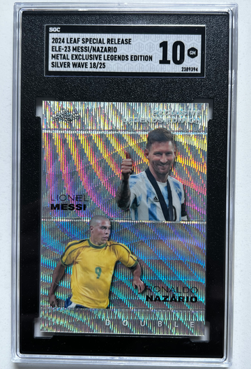 2024 Leaf Special Release Messi/Ronaldo Silver Wave Serial # 18/25 SGC 10