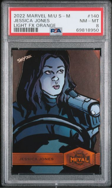 2022 Marvel Metal Spiderman Jessica Jones Orange Parallel /25 PSA 8 *Pop 1*