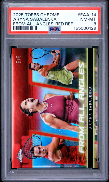 2025 Topps Chrome Tennis ARYNA SABALENKA From All Angles Red Refractor #FAA-14 /5 PSA 8