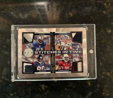 Calvin Johnson / Larry Fitzgerald / Wes Welker / Andre Johnson 2011 Totally Certified quad game worn patch /25