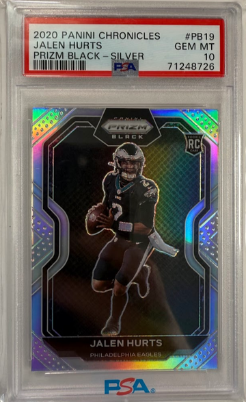 2020 Panini Prizm Black-Silver Jalen Hurts Rookie #PB19 PSA 10