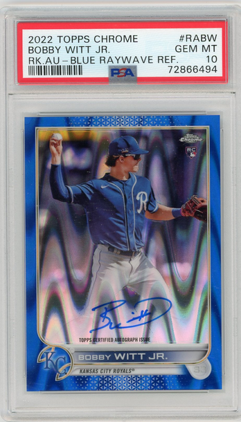 2022 Topps Chrome Bobby Witt Jr. RC Auto Blue Raywave Refractor /150 PSA 10 Gem Mint