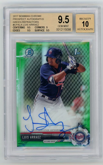 LUIS ARRAEZ 2017 BOWMAN CHROME GREEN REFRACTOR /99 BGS 9.5 10 AUTO