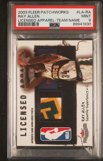 Ray Allen 2003 Fleer Patchworks Licensed Apparel - Team Name /150 PSA 9