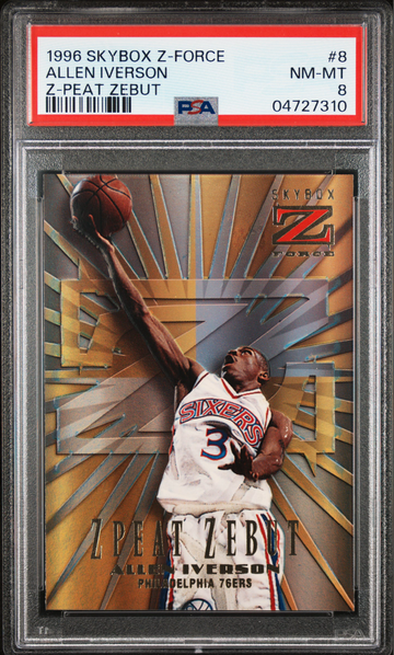 Allen Iverson 1996 Skybox Z-Force Z-Peat Zebut PSA 8