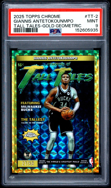 Giannis Antetokuonmpo 2025 Topps Chrome Tall Tales Gold Geometric /10 PSA 9