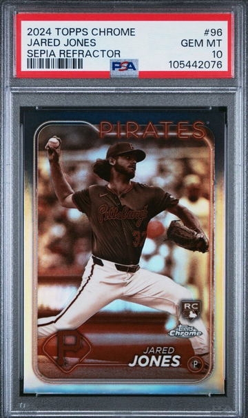 2024 Topps Chrome Jared Jones Sepia Refractor PSA 10