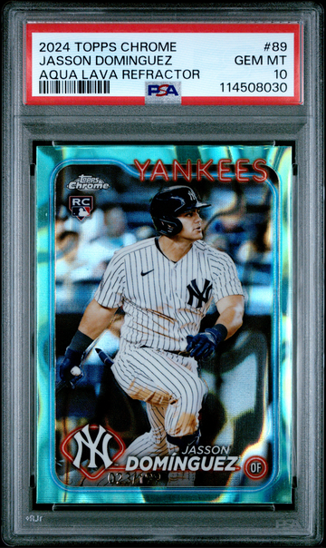 2024 Topps Chrome JASSON Dominguez Aqua Lava RC PSA 10