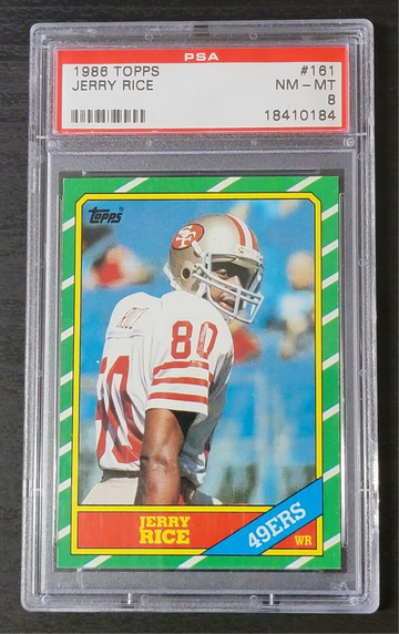 JERRY RICE Rookie Card 1986 Topps #161 PSA 8