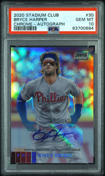 2020 Stadium Club Chrome Bryce Harper auto RED /5 PSA 10