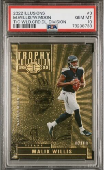 2022 Illusions Warren Moon/Malik Willis Rookie Trophy Collection GOLD JERSEY NUMBERED #7/10 PSA 10