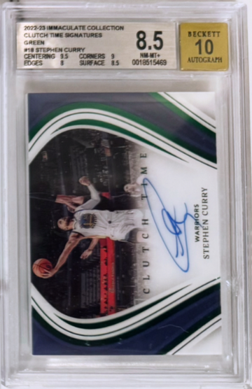 2022-23 Immaculate Stephen Curry Green Clutch Time Auto /5 BGS 8.5/10