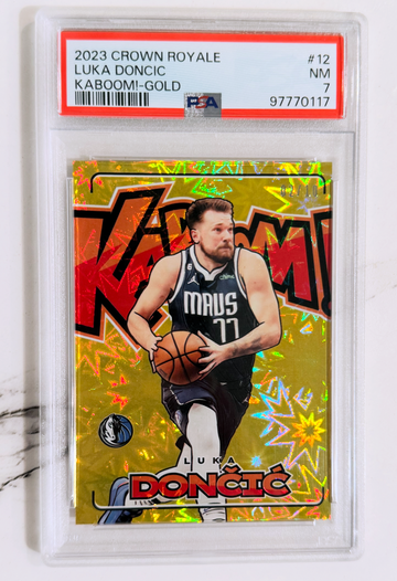 2023 Crown Royale Luka Doncic Gold Kaboom /10 PSA 7