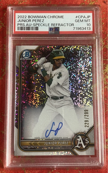 2022 Bowman Chrome Junior Perez Speckle Refractor /299 Auto PSA 10 #CPA-JP