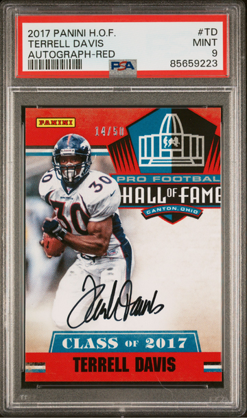 2017 Panini H.O.F. Terrell Davis Autograph Red numbered 14/50 PSA 9, POP 1!