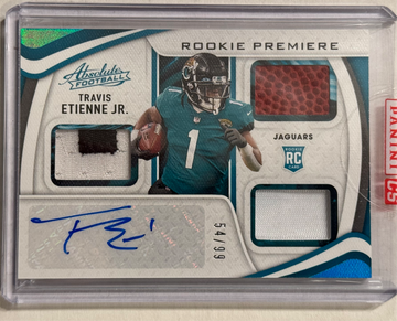 2021 Panini Absolute Rookie Premiere Travis Etienne rookie 3 patch auto 54/99