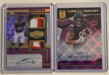 2020 Chicago Bears Cole Kmet 2 Card Rookie Auto Lot with Patch Auto