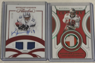 Keyshawn Johnson National Treasures and Flawless 2 Card Patch Lot w/1 Auto LOW NUMBERED