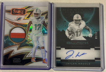 Jaylen Waddle 9 card lot including on card auto, patch card, and 5 RC