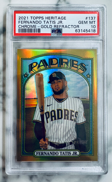 2021 Topps Heritage Chrome #137 Gold Refractor * Fernando Tatis Jr. - #d 1/5 * PSA 10 Gem Mint - Pop 1