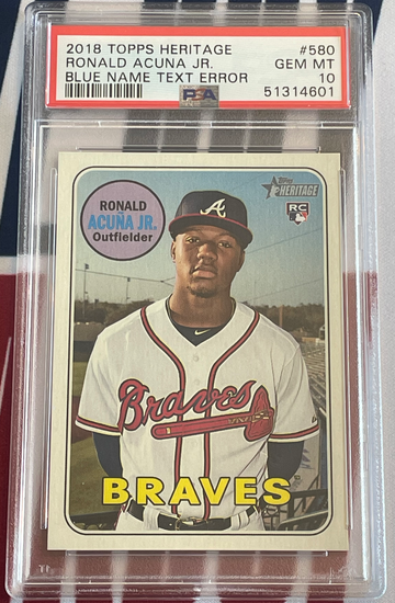 2018 Topps Heritage Ronald Acuna Jr. Blue Name Text Error PSA 10