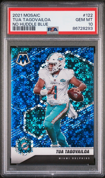 2021 Panini Mosaic #122 Tua Tagovailoa No Huddle Blue Prizm #'d /75 PSA 10