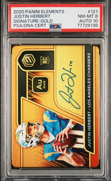 2020 Justin Herbert Elements RC Gold PSA 8/10 AUTO