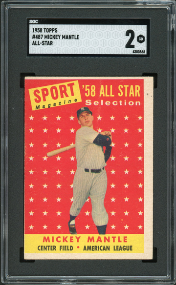 1958 Topps #487 Mickey Mantle New York Yankees All Star SGC 2