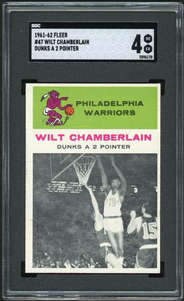 1961 Fleer Basketball #47 Wilt Chamberlain Warriors HOF In Action SGC 4 VG-EX