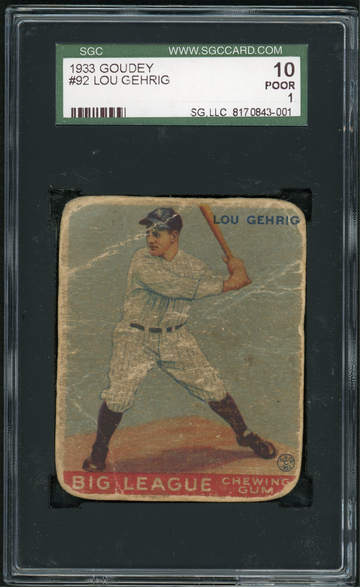 1933 Goudey #92 Lou Gehrig SGC 1