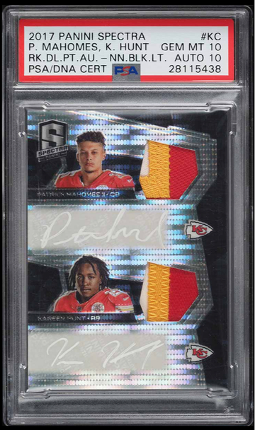2017 spectra Black Light 3/3  Patrick Mahomes & Hunt dual patch autograph PSA 10 PSA 10 auto . Highest graded copy  