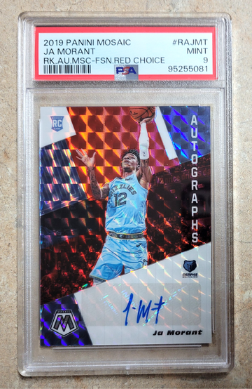 2019-20 Panini Mosaic Fusion Red Choice Prizm Ja Morant RC - PSA 9 MINT AUTO Rookie