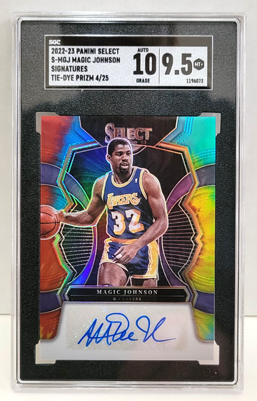 2022-23 Panini Select Magic Johnson #/25 - TIE-DYE Prizm Signatures. SGC 9.5 AUTO 10