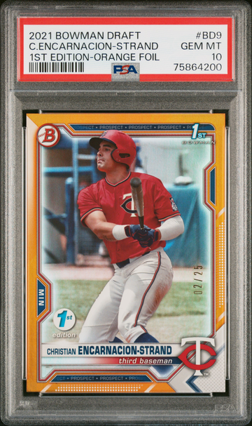 2021 Bowman Draft 1st edition Orange Foil Christian Encarnacion-Strand /25 PSA 10