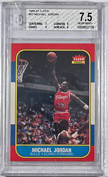 1986 FLEER MICHAEL JORDAN ROOKIE CARD #57 BGS 7.5 NM+ with MINT 9 CORNERS AND EDGES