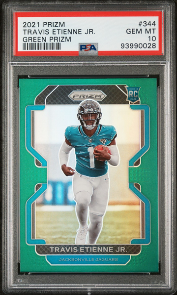 2021 Prizm Travis Etienne Jr Green Prizm Rookie PSA GEM MT 10